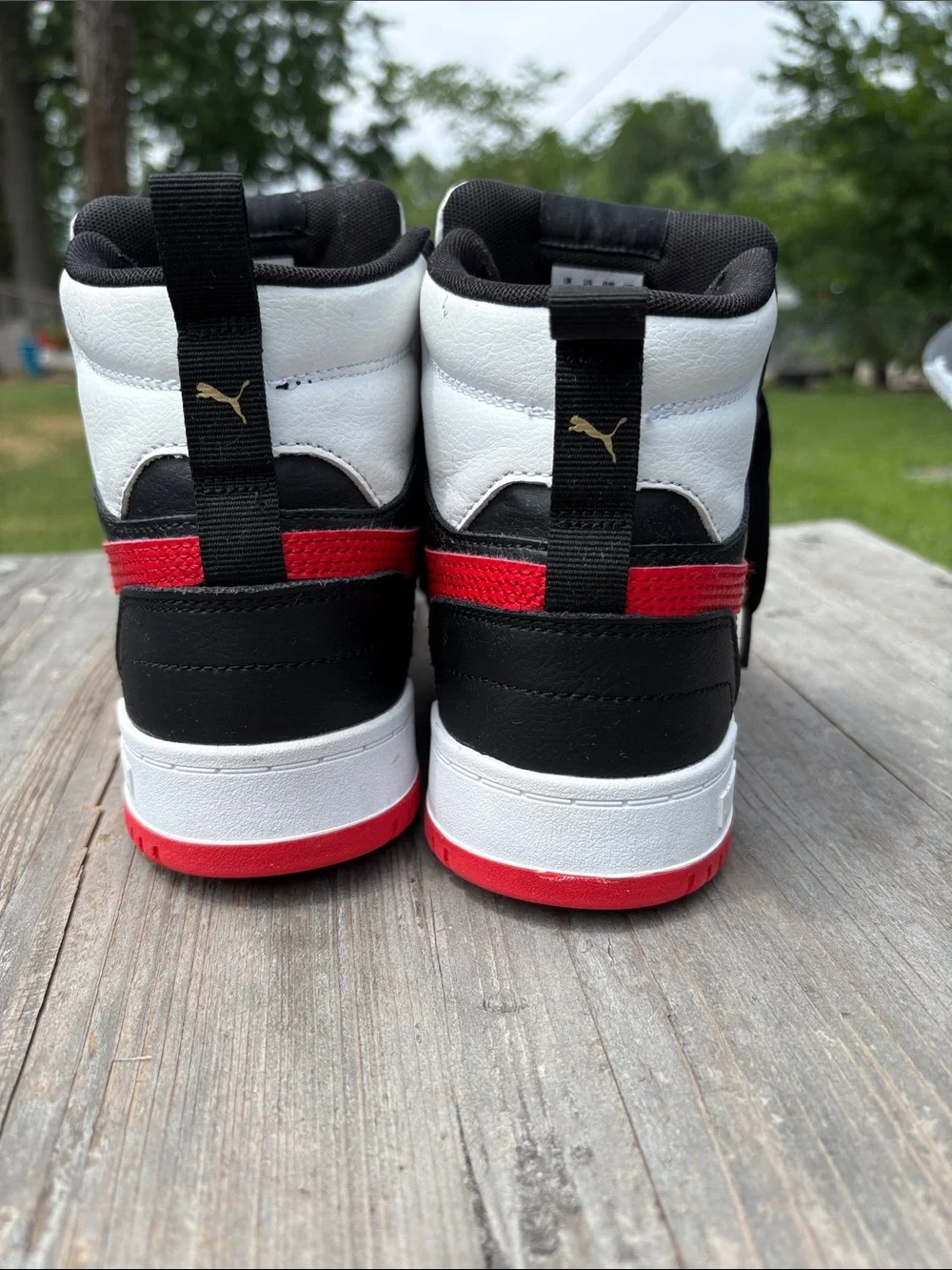 Puma Kids' Black White and Red High-Top Sneakers